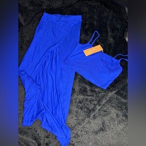 SHEIN Vibrant Blue High Low Skirt Set